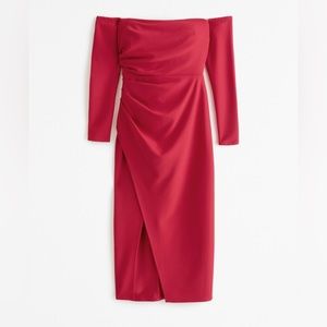 Long Sleeve Off the Shoulder Crepe Midi Dress
